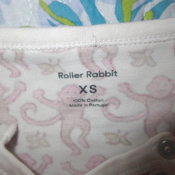 Roller Rabbit Monkey Print Pajama Top Size XS Soft Pima Cotton Henley Crop - Picture 4 of 10